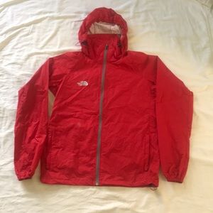 red north face rain jacket